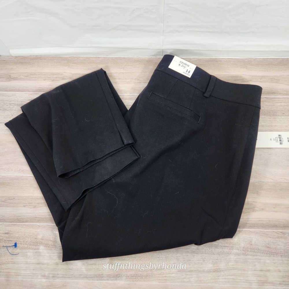 New With Tags ~ Crown & Ivy Womens Black Crop Pants Size 14, Side Split Cuff 073
